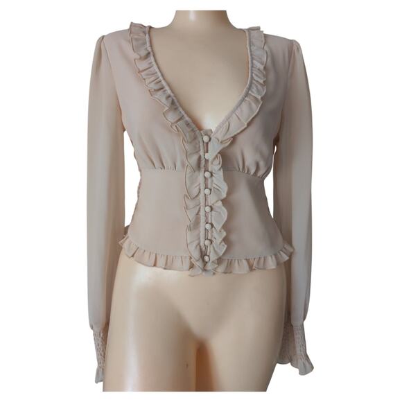 Sheer Ruffled Boho Babydoll Cropped Top Small Coquette Romantic Fairy Renn Faire - Picture 1 of 4